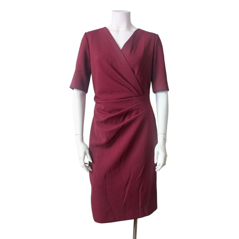 TAHARI  ASL Women's Burgundy Sheath V Neck Stretch Jersey Crepe Dress sz 10